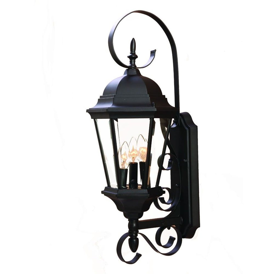 Three Light Swing Arm Lantern Wall Light - Matte Black