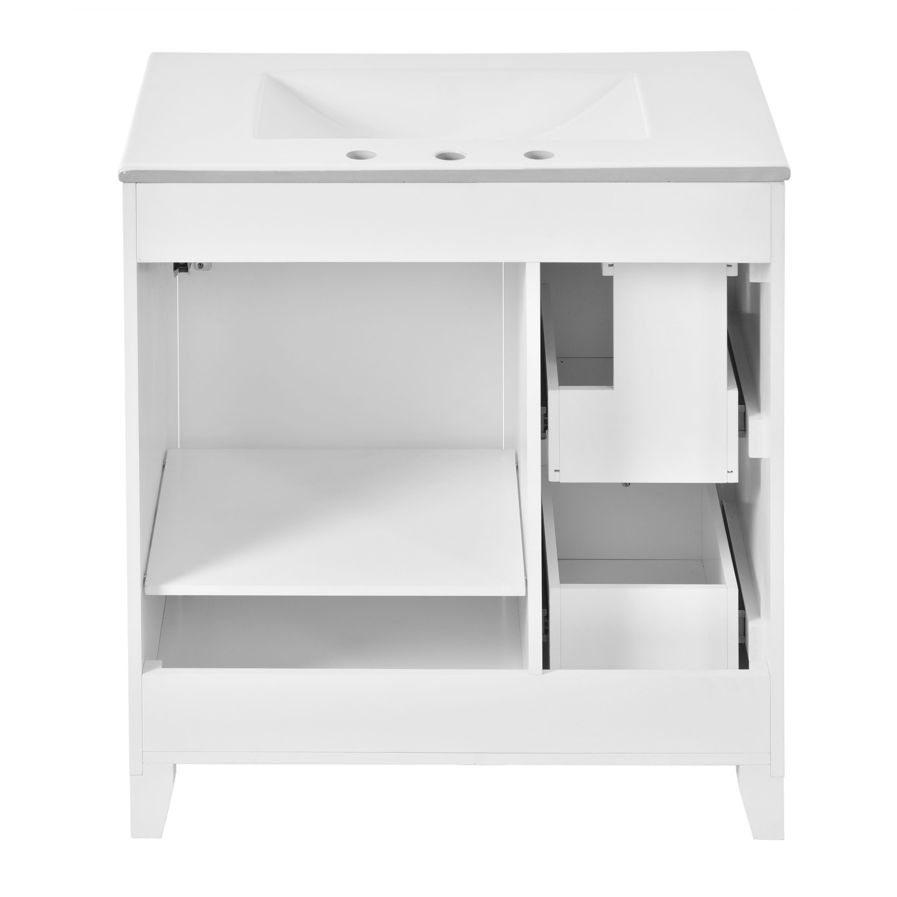 Bathroom Vanity Cabinet With Ceramic Basin, Double-Layer Drawer, Deep Drawer And Adjustable Shelf