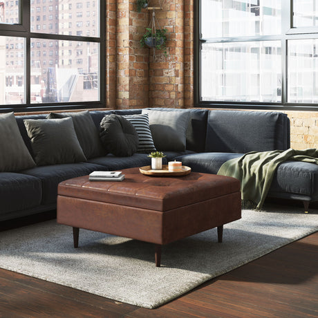 Shay - Large Square Coffee Table Storage Ottoman Mid-Century Style - view 22