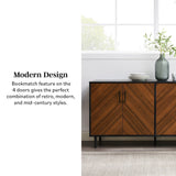 Mid-Century Modern Faux Bookmatch Door Buffet - Acorn / Solid Black by Walker Edison | Bel Furniture