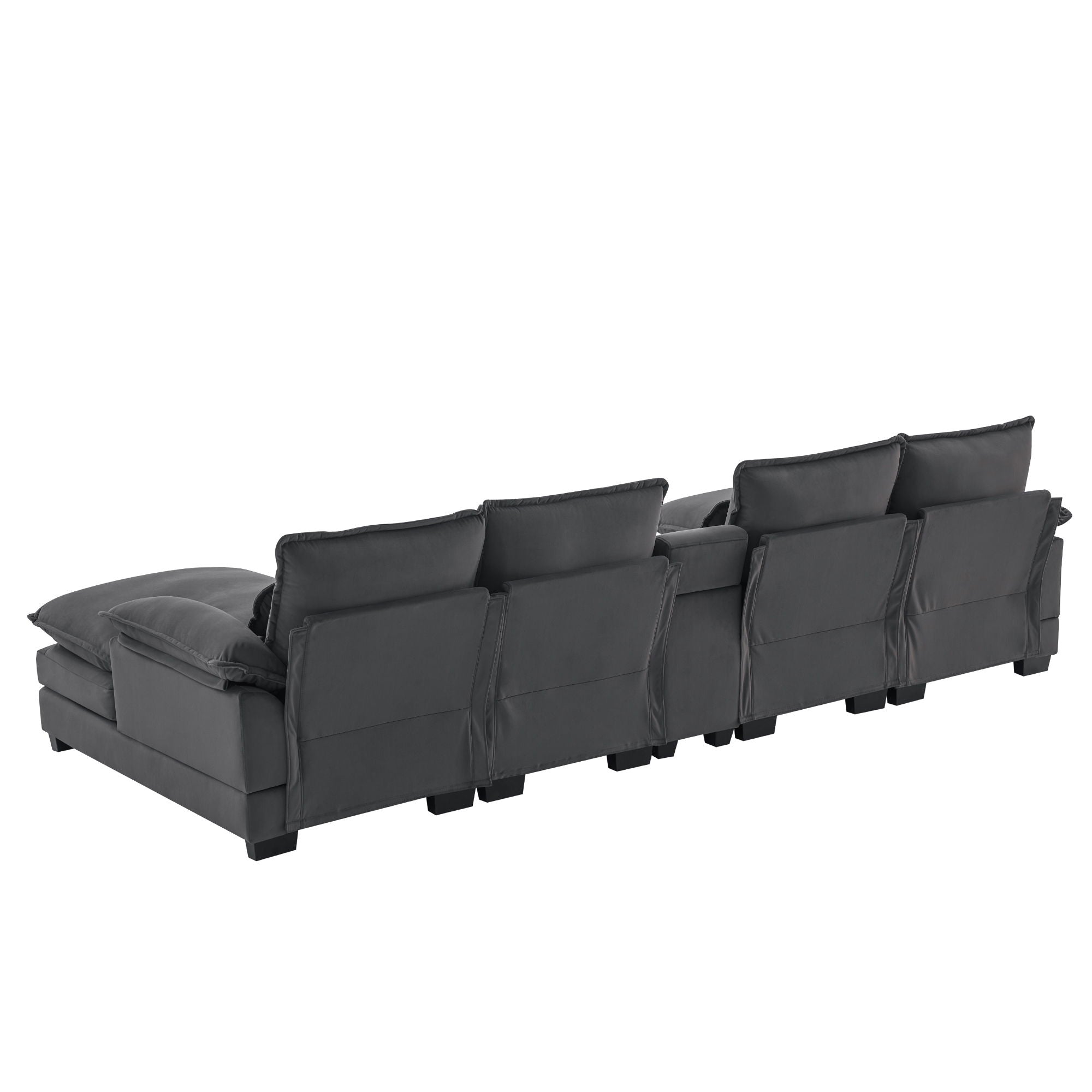 Modern U-Shaped Sofa With Console, Cupholders And USB Ports, 6 Seat Upholstered Symmetrical Indoor Furniture, Sleeper Couch Set With Chaise For Living Room