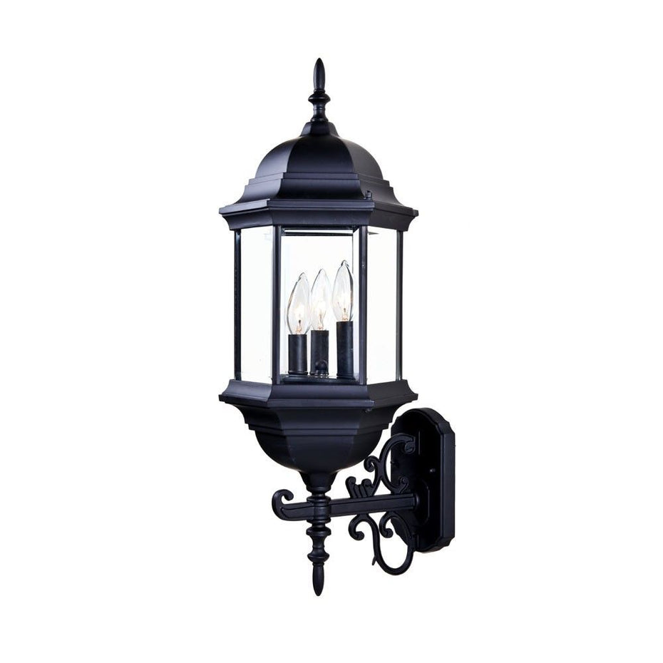 Three Light Domed Glass Lantern Wall Light - Matte Black