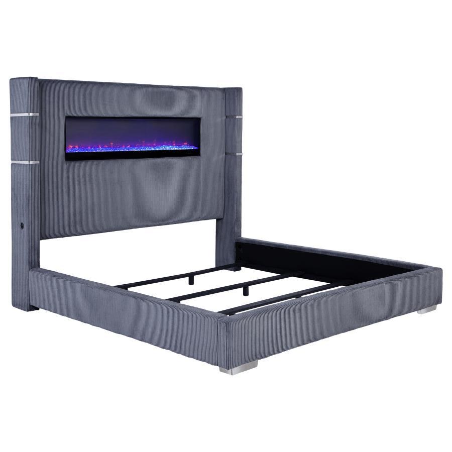Tisdall - Upholstered Fireplace Bed Gray King by Coaster Fine Furniture | Bel Furniture