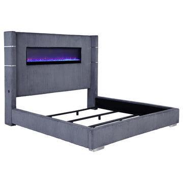 Tisdall - Upholstered Fireplace Bed Gray King by Coaster Fine Furniture | Bel Furniture