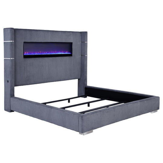 Tisdall - Upholstered Fireplace Bed Gray King by Coaster Fine Furniture | Bel Furniture