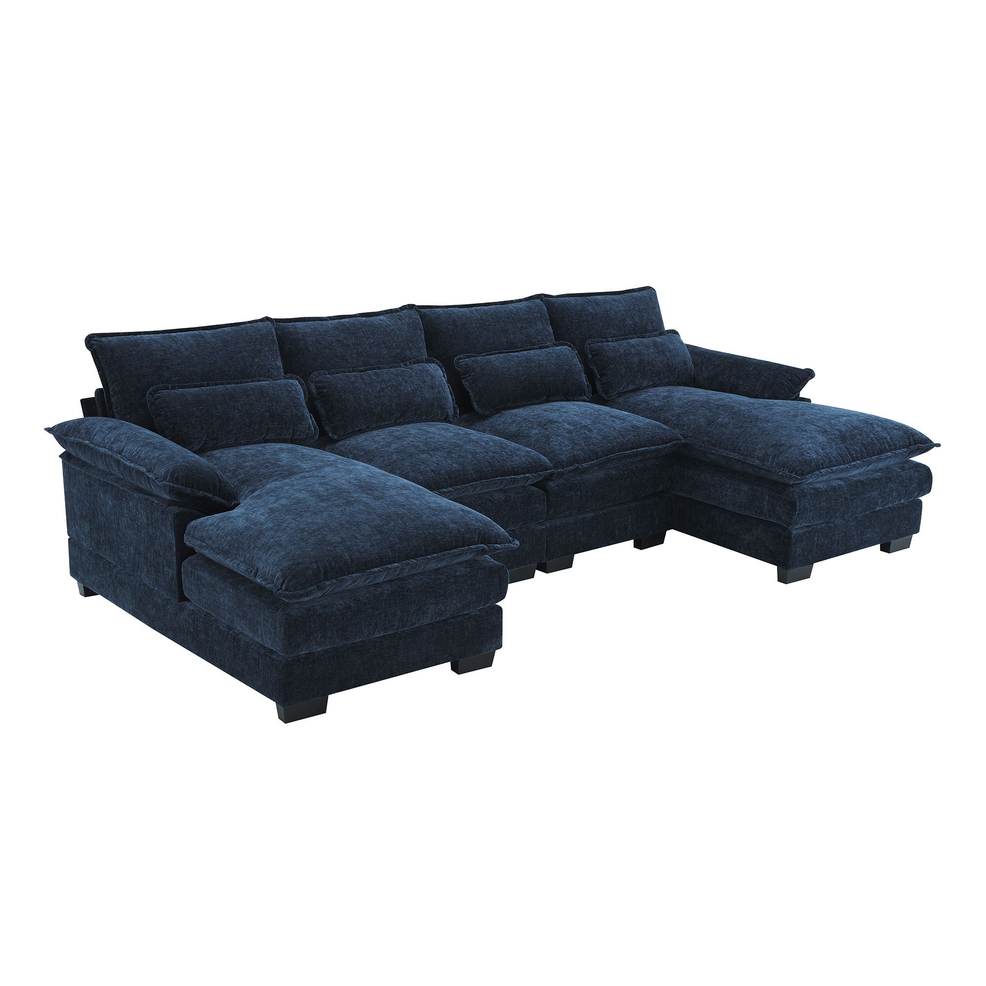 Modern U-Shaped Sectional Sofa With Waist Pillows, 6 Seat Upholstered Symmetrical Sofa Furniture, Sleeper Sofa Couch With Chaise Lounge For Living Room