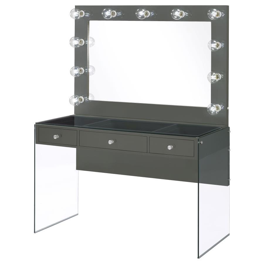 Afshan - 3-Drawer Vanity Set With Lighting - Gray High Gloss by CoasterEssence | Bel Furniture