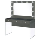 Afshan - 3-Drawer Vanity Set With Lighting - Gray High Gloss by CoasterEssence | Bel Furniture