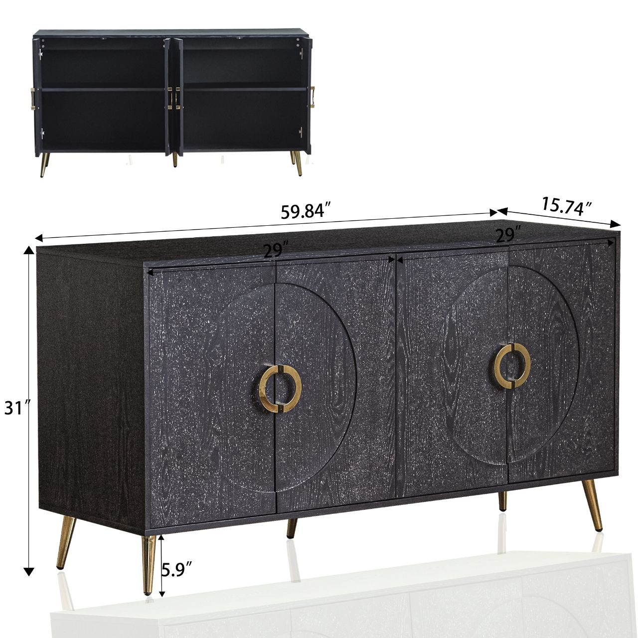 Modern Lacquered 4 Door Wooden Cabinet Sideboard Buffet Server Cabinet Storage Cabinet, For Living Room, Entryway, Hallway, Office, Kitchen And Dining Room