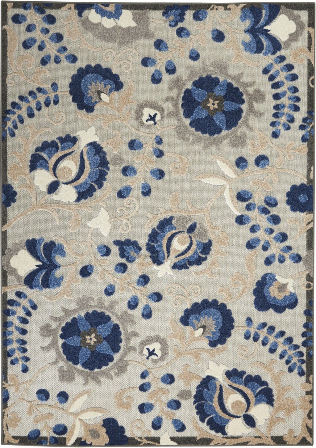 4' X 6' Floral Area Rug Indoor & Outdoor - Gray / Blue