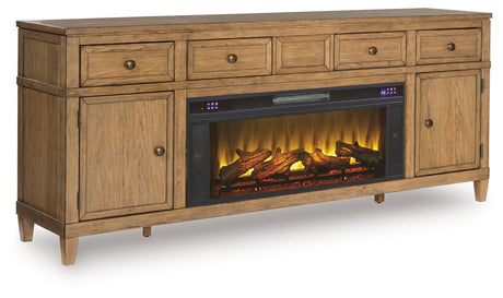 Sharlance - 81" TV Stand With Electric Fireplace Light Brown Faux Brick Fireplace Insert by Signature Design by Ashley® | Bel Furniture