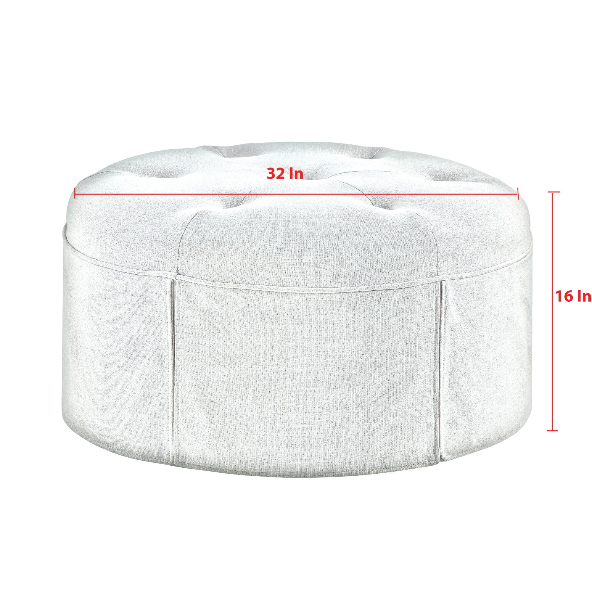 Linen Tufted Round Cocktail Ottoman - White