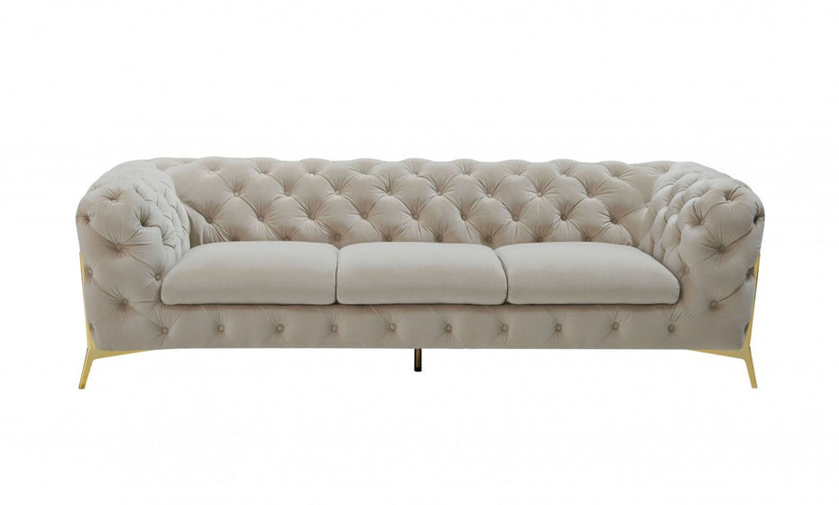 Contemporary Velvet Accent Sofa - Beige / Gold