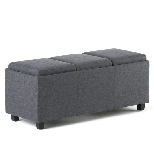 Avalon - Upholstered Storage Ottoman Black Faux Leather by Simpli-Home | Bel Furniture