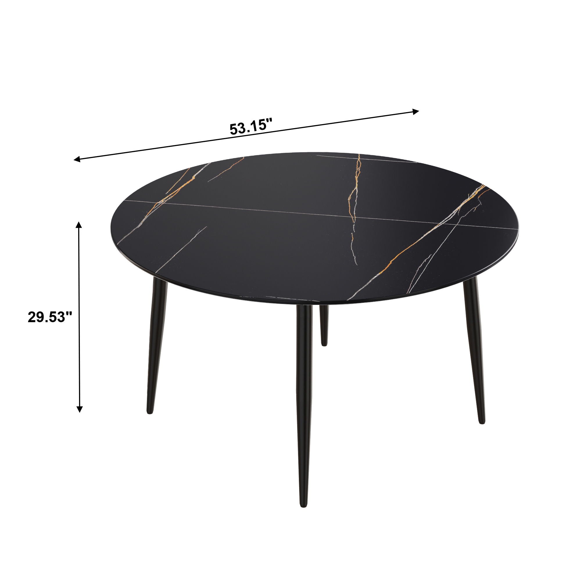 Modern Artificial Stone Round Dining Table With Metal Legs, Can Accommodate 6 People - Black