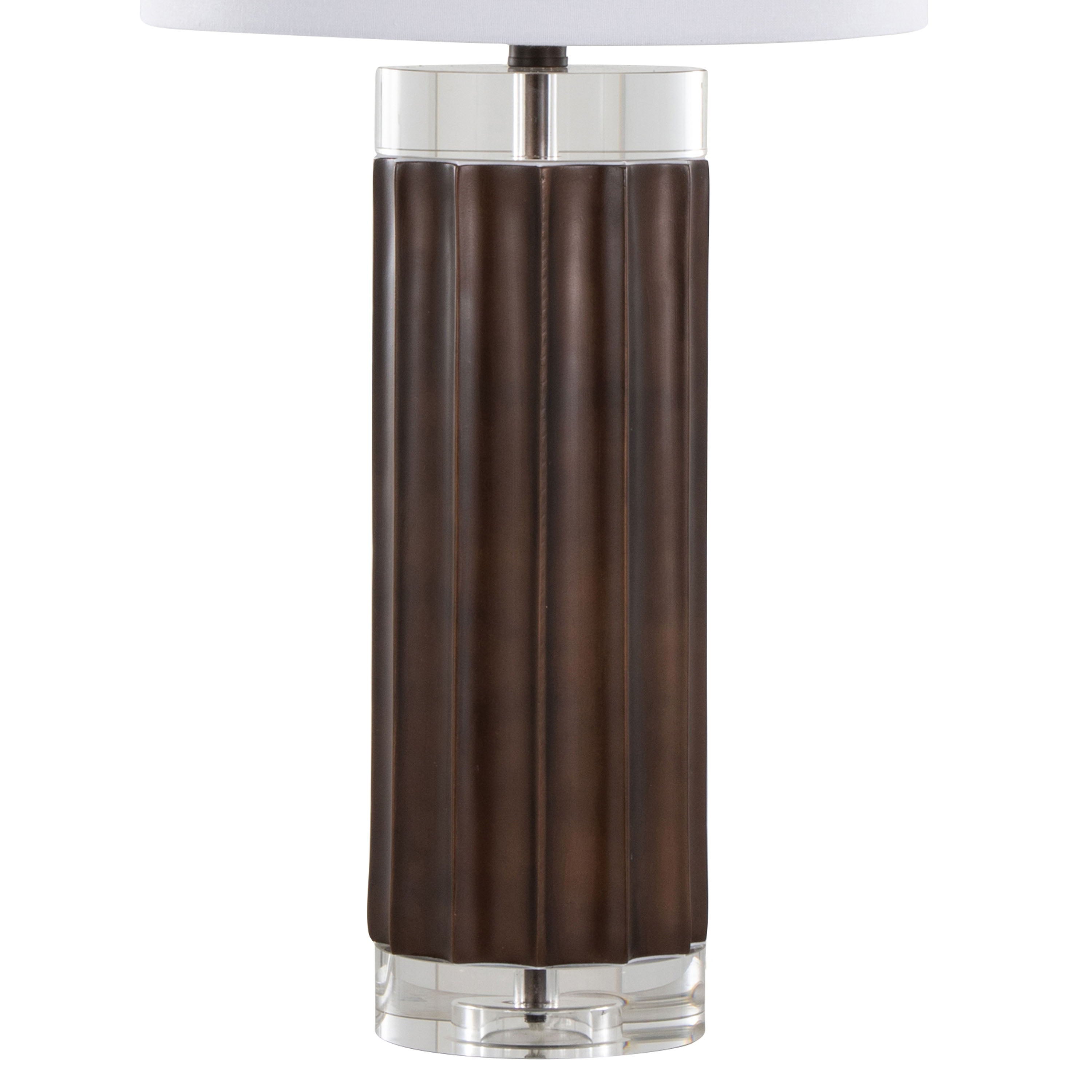 Cylinder - Fluted Contemporary Table Lamp (Set of 2) - Brown / Clear / White