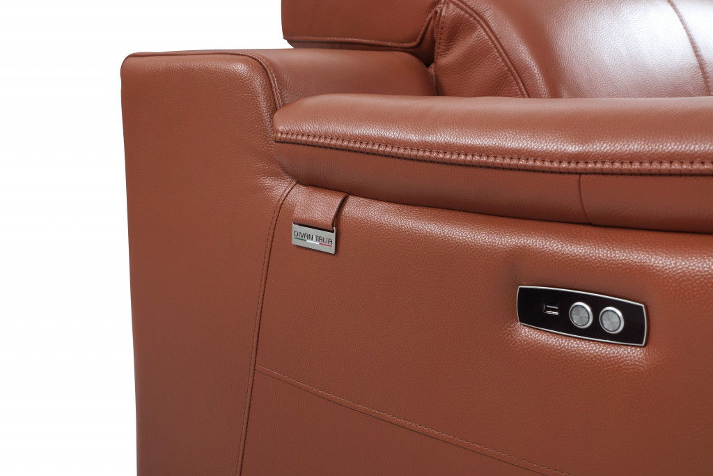 Italian Leather Power Reclining Love Seat - Camel / Silver