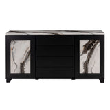 Stacey - Buffet With Storage Drawers And Marble Detailing - Black / Marble