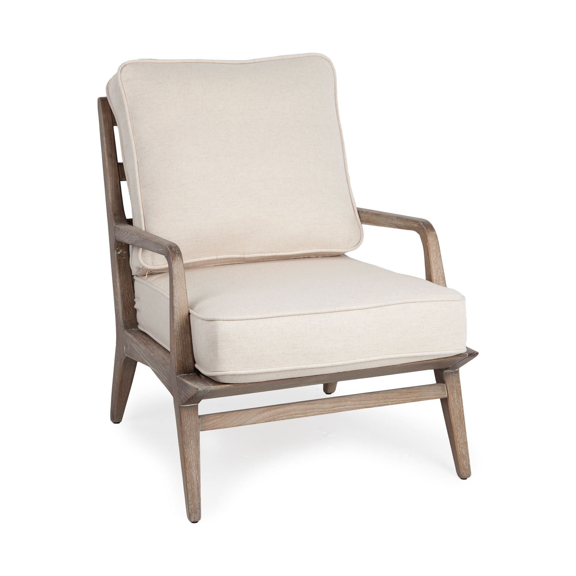 Wood Fabric Arm Chair - Ivory / Brown