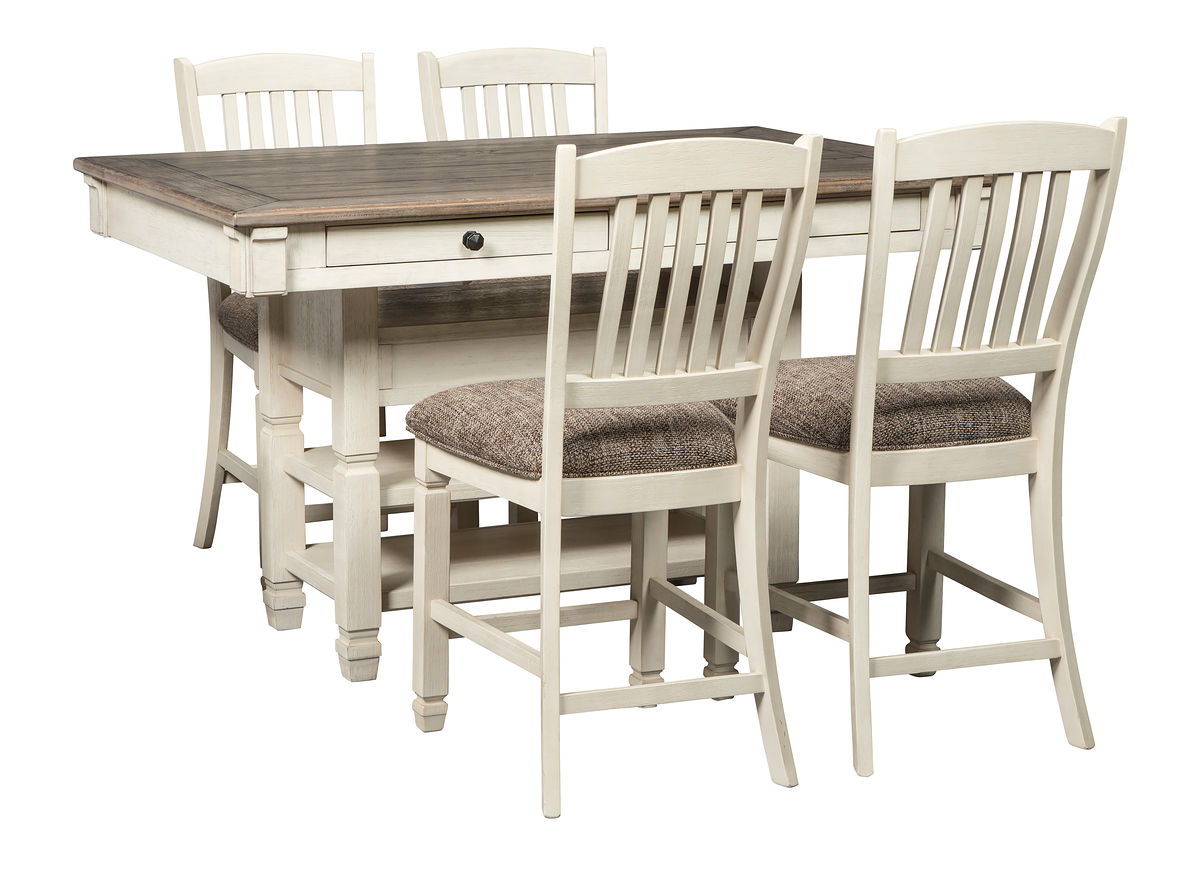 Bolanburg - Rectangular Counter Table Set Beige 5 Pc. - Rectangular Dining Room Counter Table, 4 Upholstered Barstools by Signature Design by Ashley® | Bel Furniture