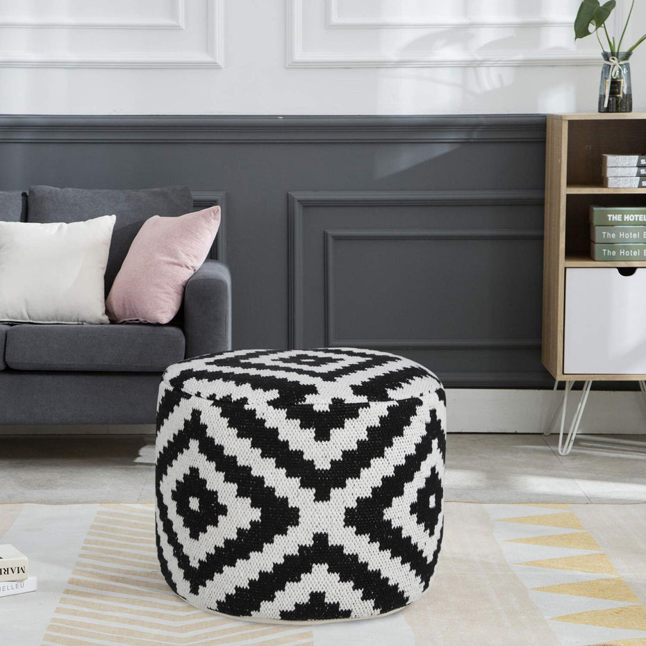 Cotton Blend Ottoman - Black