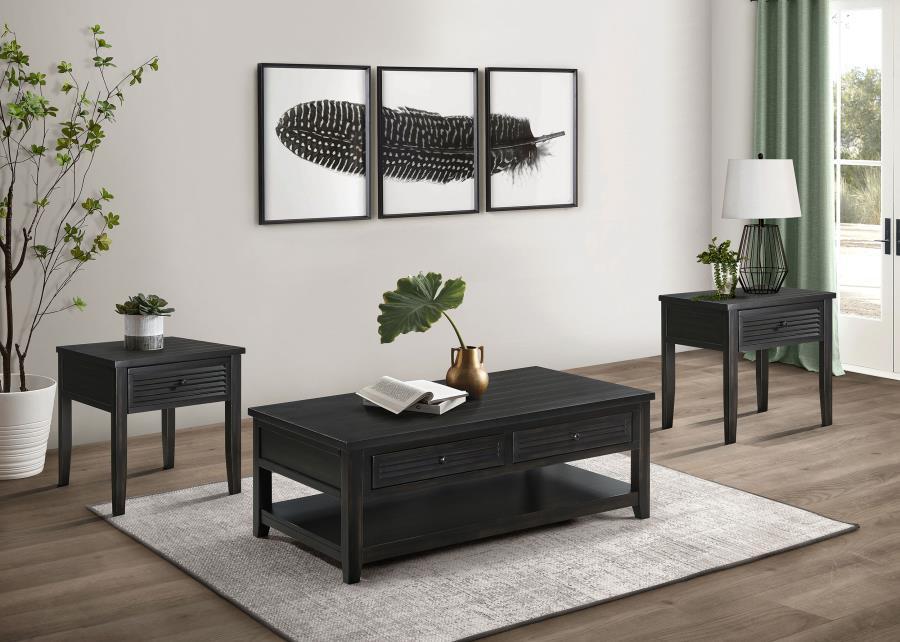 Concord - Coffee And End Table Set Distressed Black 3 Pc. Coffee Table, 2 End Tables by Coaster Fine Furniture | Bel Furniture
