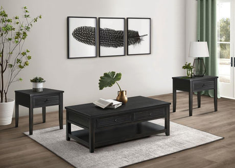 Concord - Coffee And End Table Set Distressed Black 3 Pc. Coffee Table, 2 End Tables by Coaster Fine Furniture | Bel Furniture