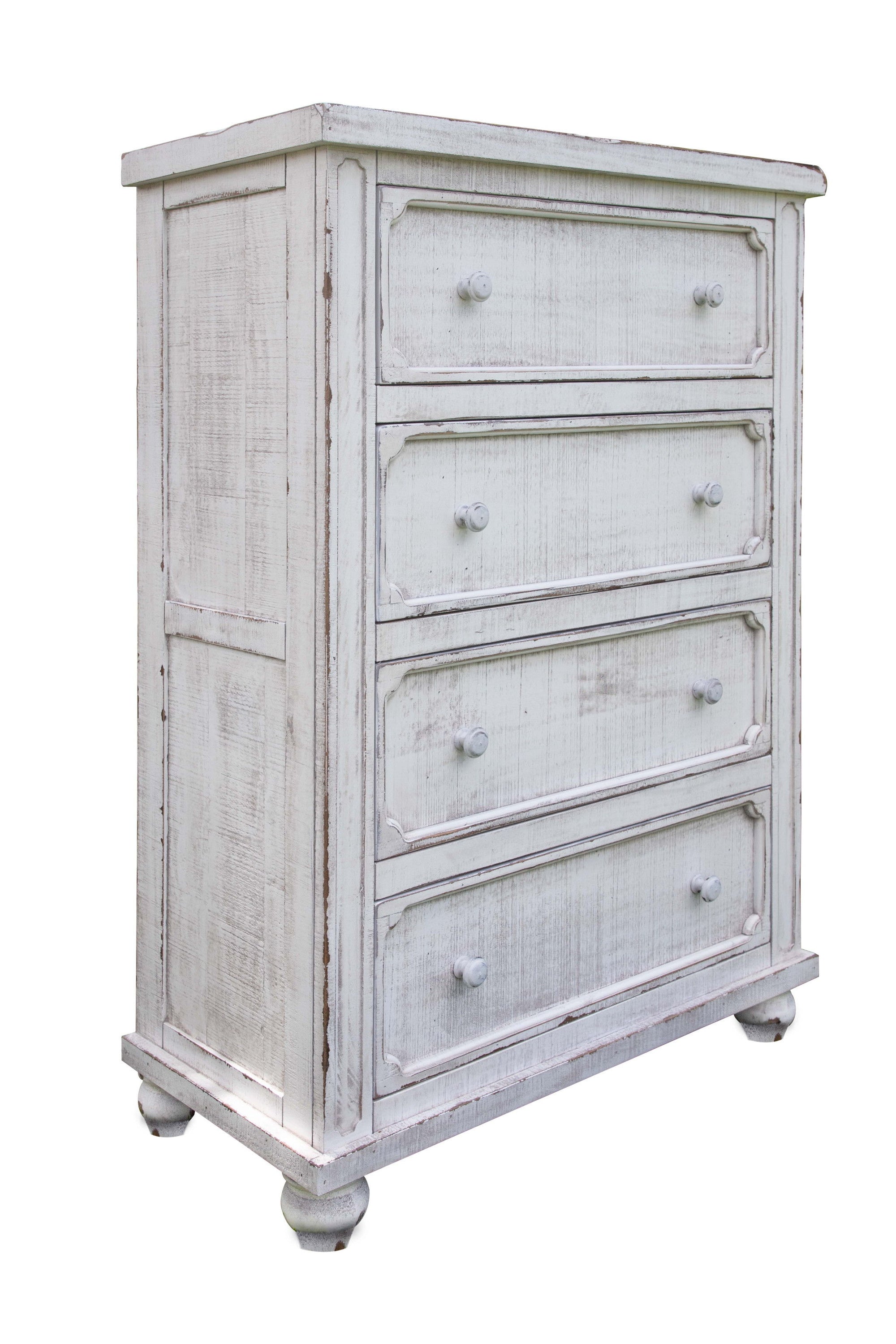 Solid Wood Four Drawer Chest - Antiqued White