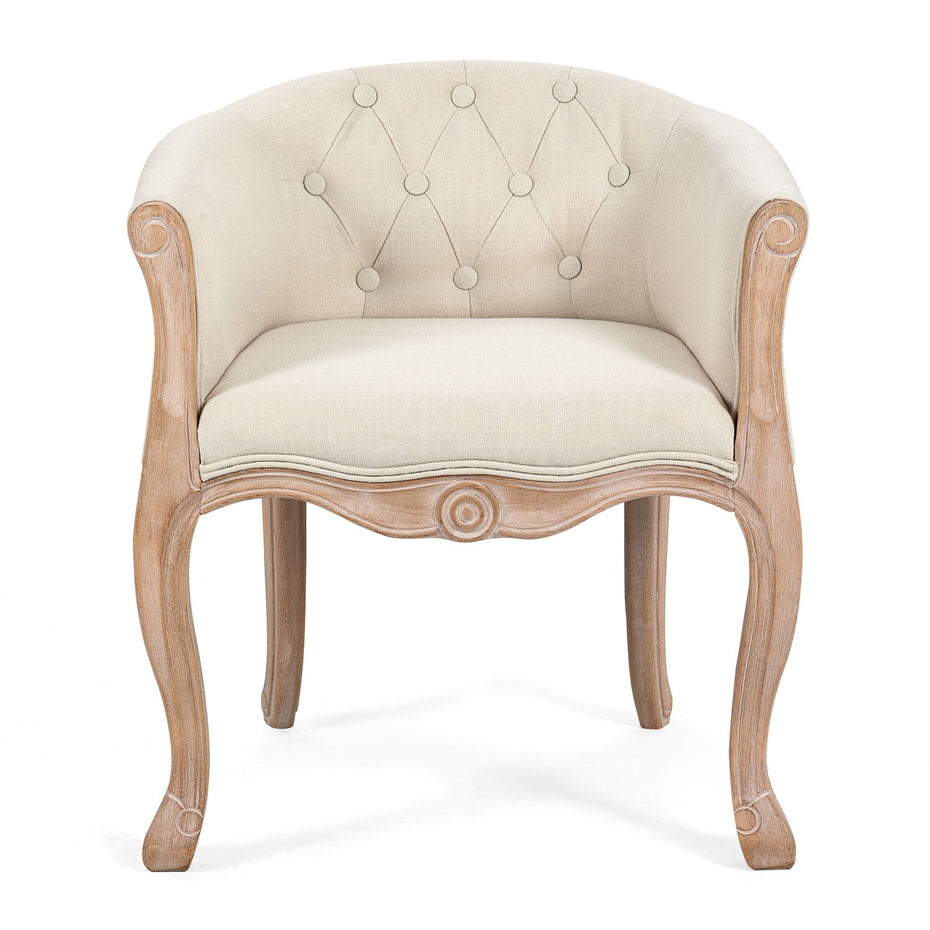 Accent Chair For Living Room Bedroom, French Country Chair With Carved Legs, Stylish Comfy Living Room Chair, Vintage Tufted Upholstered Chair For Home Office - Beige