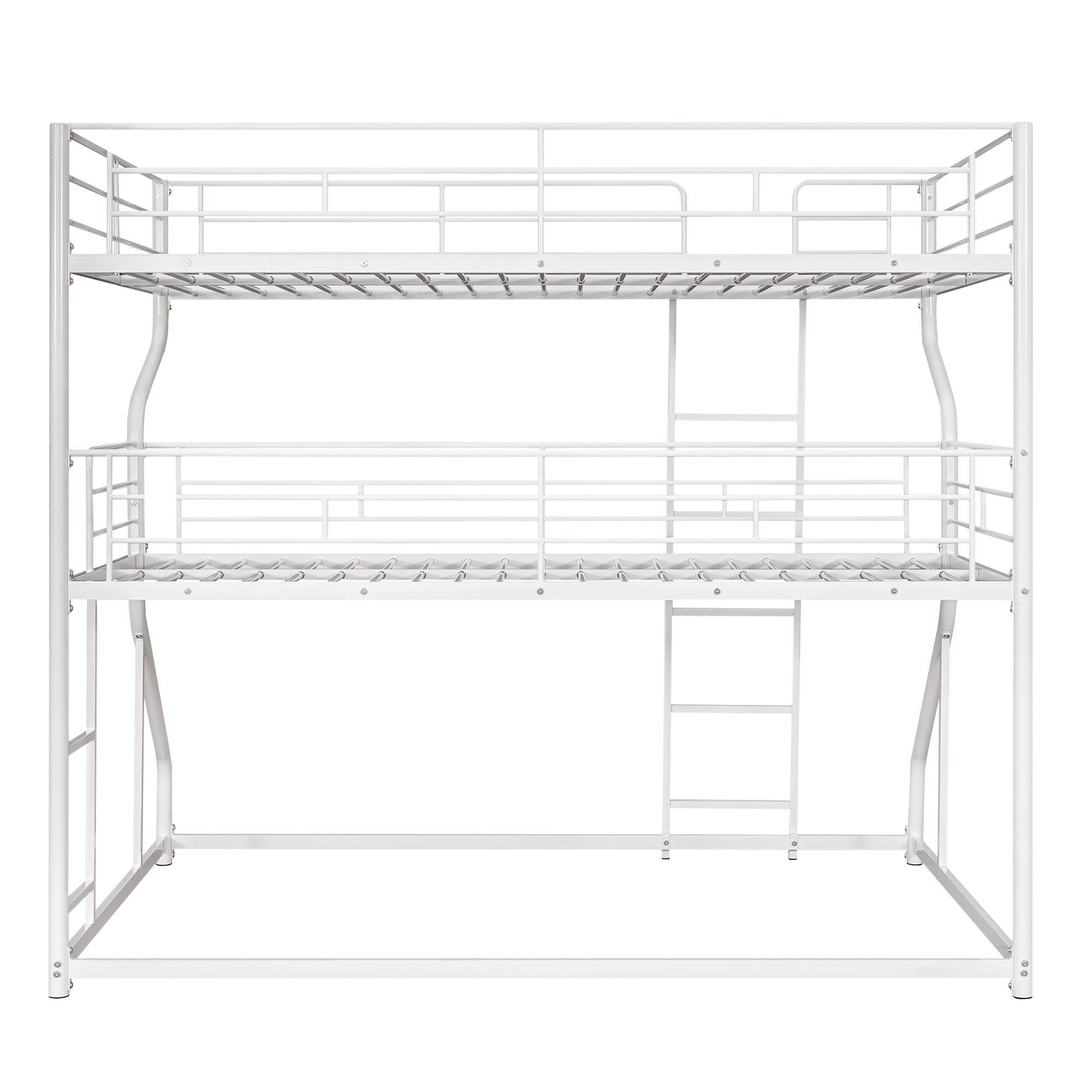 Full Long Over Twin Long Over Queen Size Triple Bunk Bed With Long And Short Ladder - White