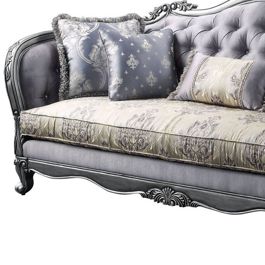 Imitation Silk Damask Sofa And Toss Pillows - Platinum