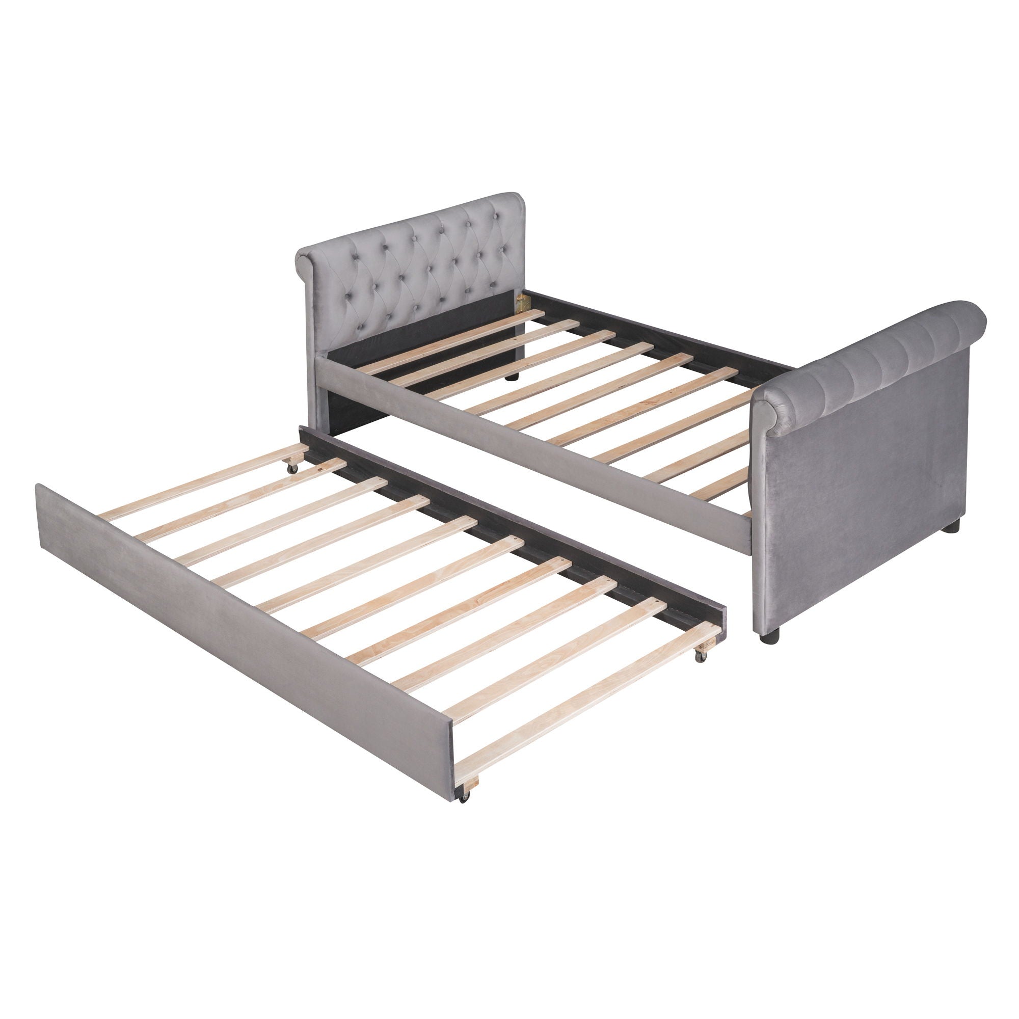 Upholstered Daybed With Trundle, Wood Slat Support