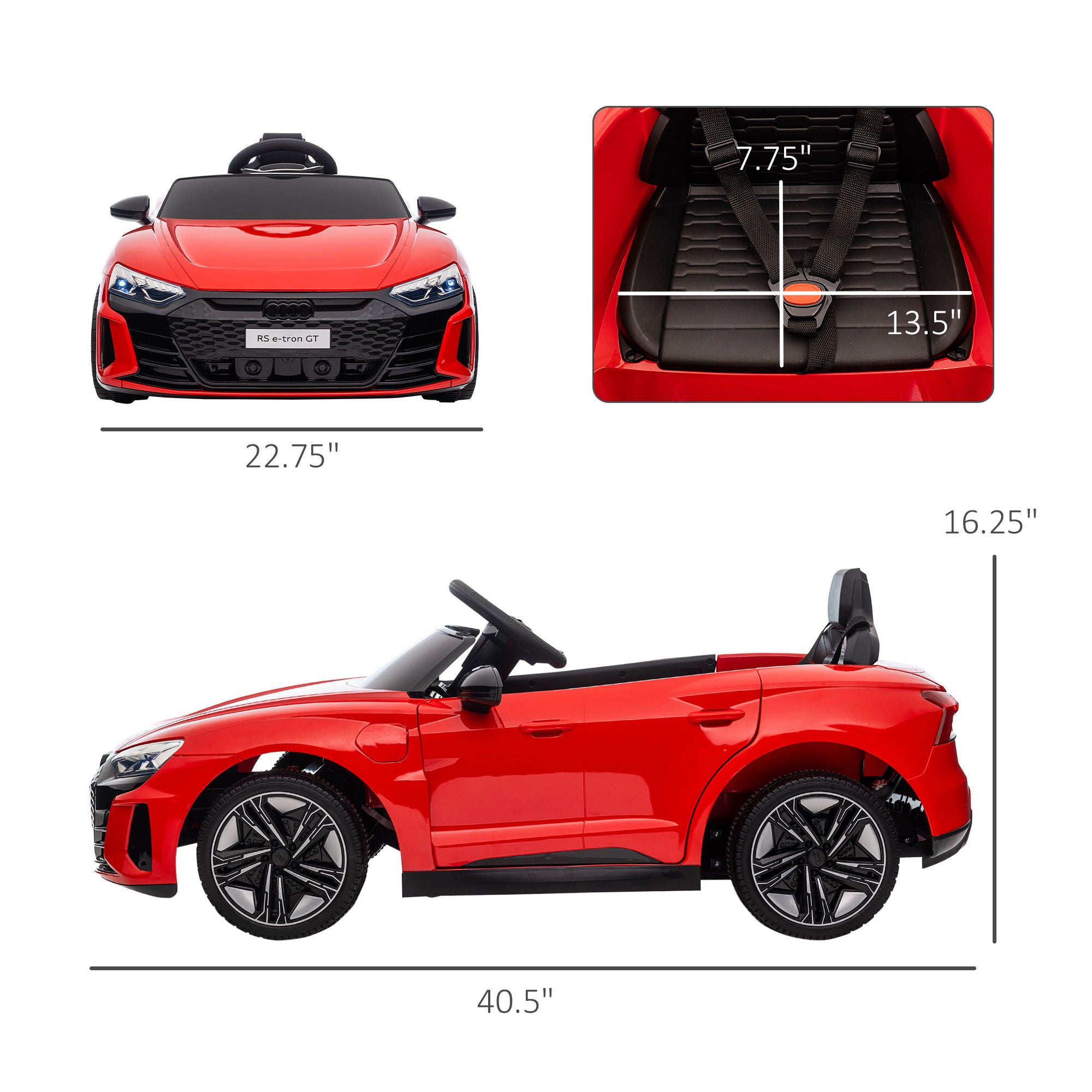 Aosom - Kids Ride On Car, 12V Licensed Audi Rs E-Tron Gt 3.1 Mph Electric Car For Kids, Ride-On Toy For Boys And Girls With Remote Control, 4 Wheels With Suspension, Horn, Music, Lights - Red