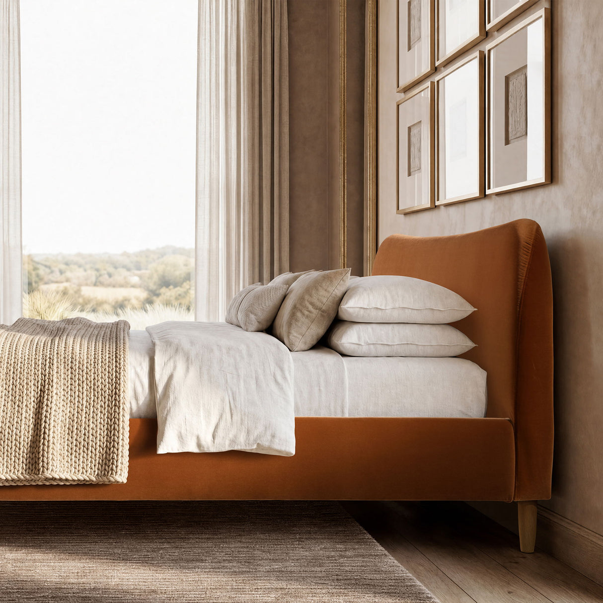 Roman - Curved Headboard Upholstered Platform Bed
