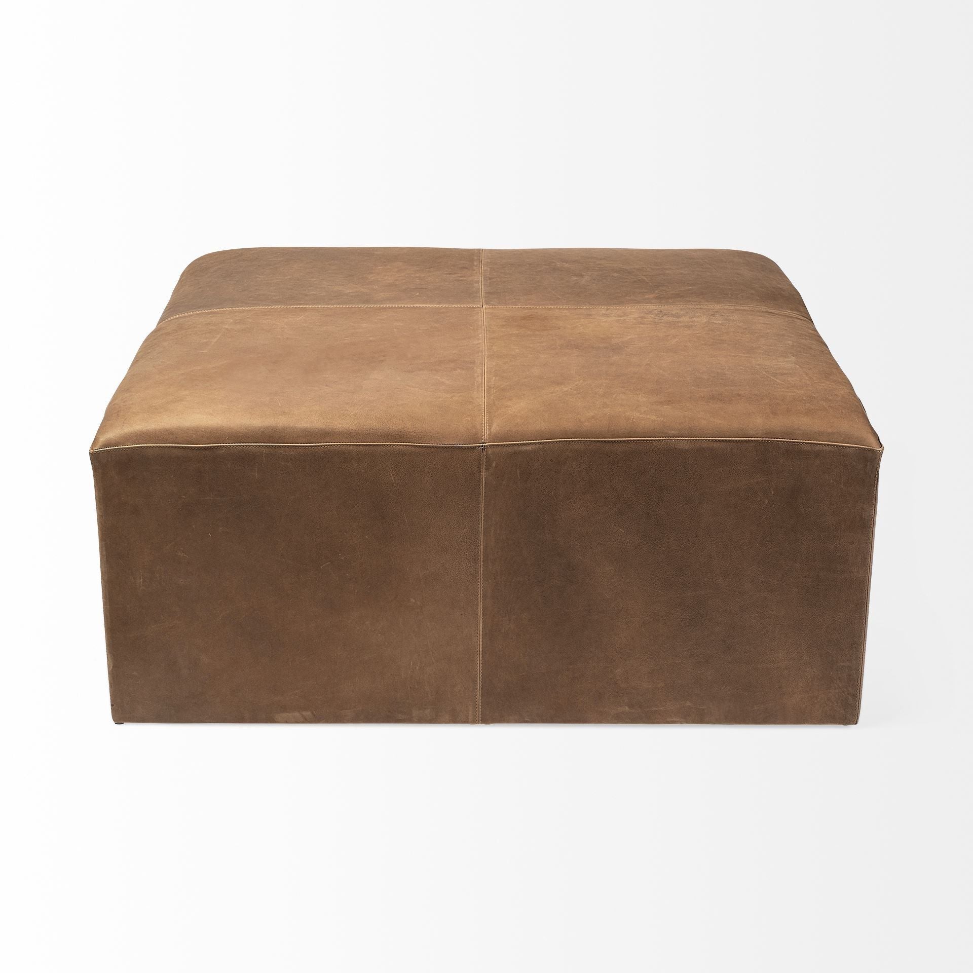 Faux Leather Cube Ottoman - Brown