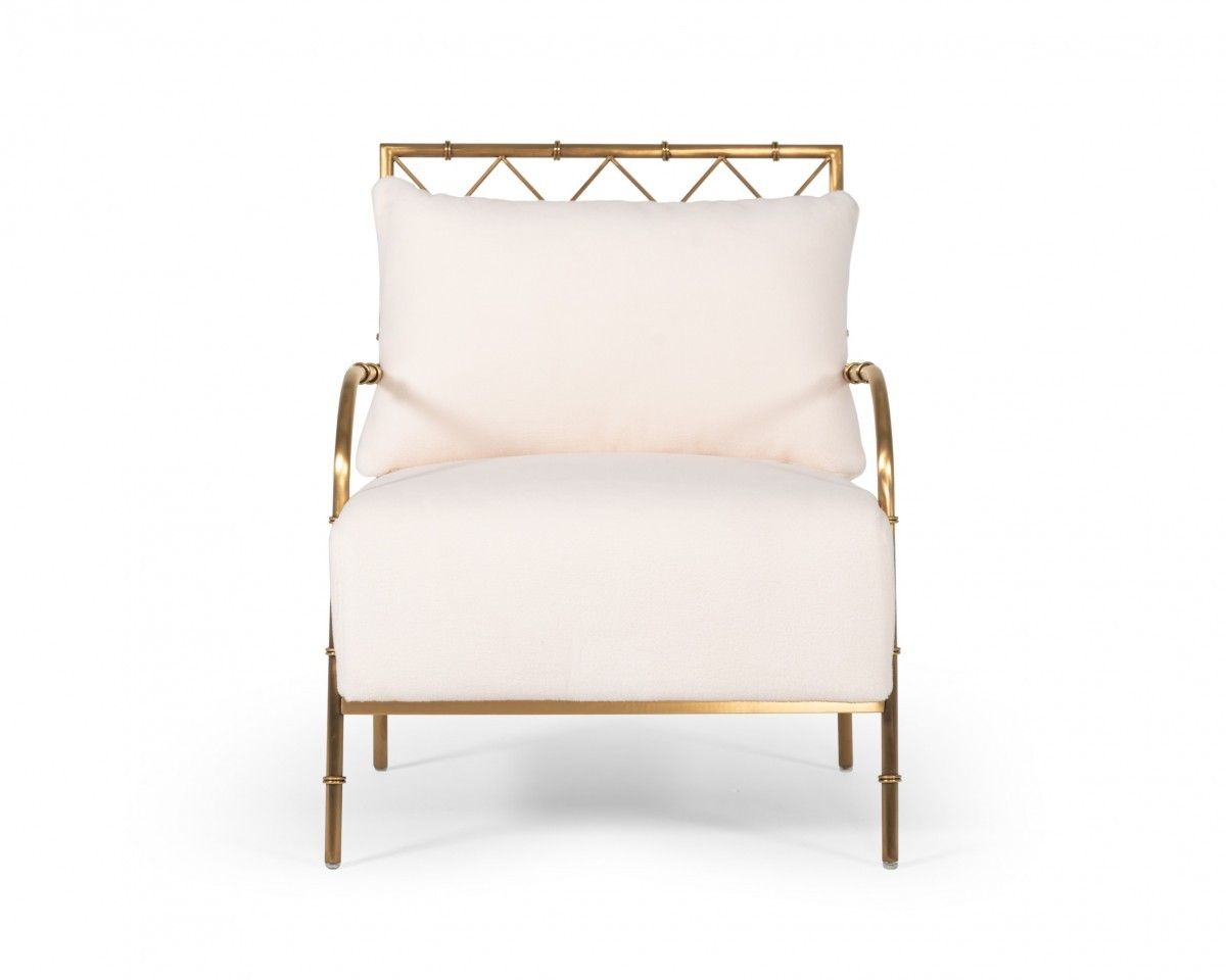 Stylish Velvet A Frame Accent Chair - White / Gold