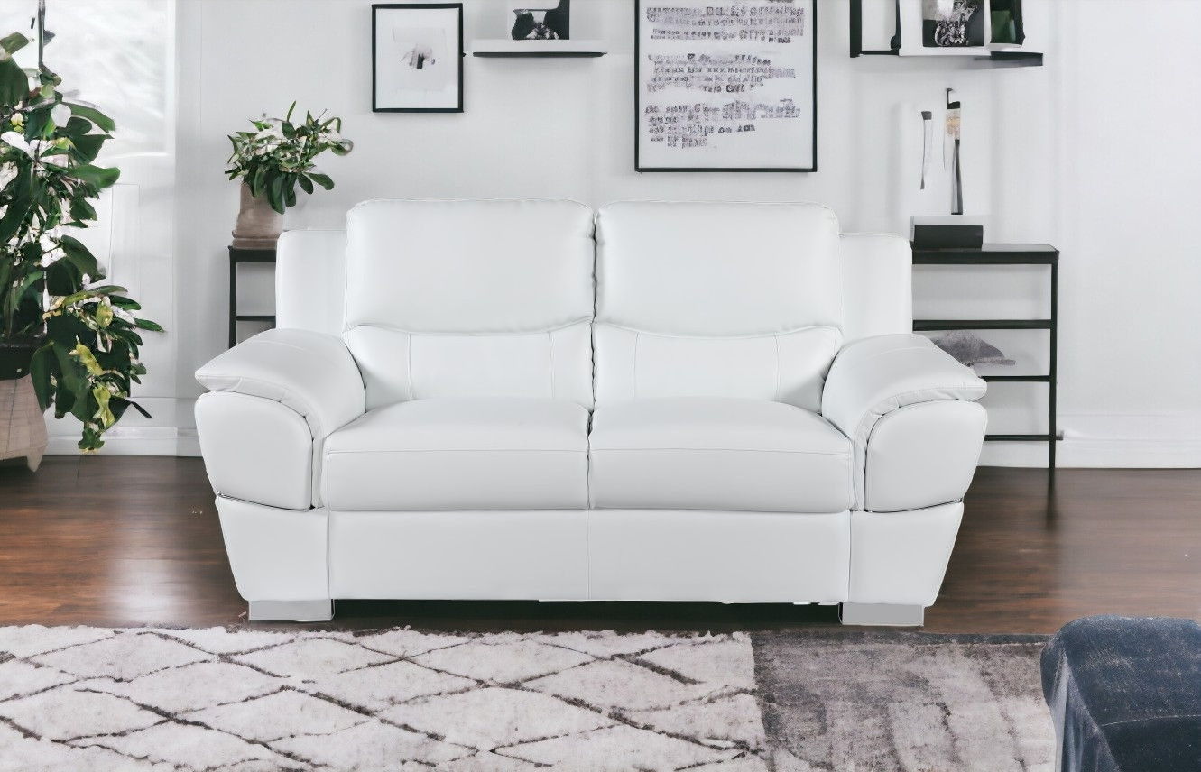 Faux Leather Loveseat - White / Silver