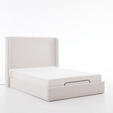 Caron - Queen Size Upholstered Wingback Bed With Adjustable Base Bundle Set - Ivory