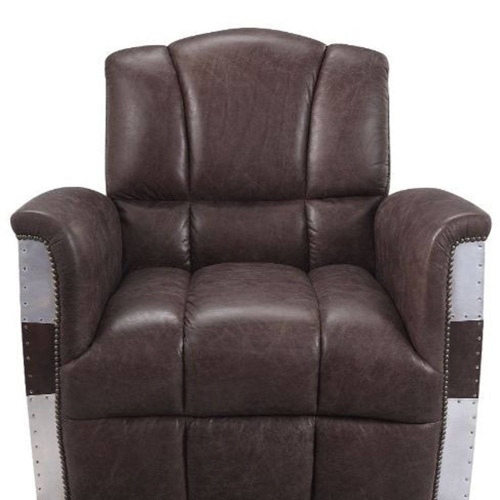 Retro Top Grain Leather And Steel Patchwork Club Chair - Brown