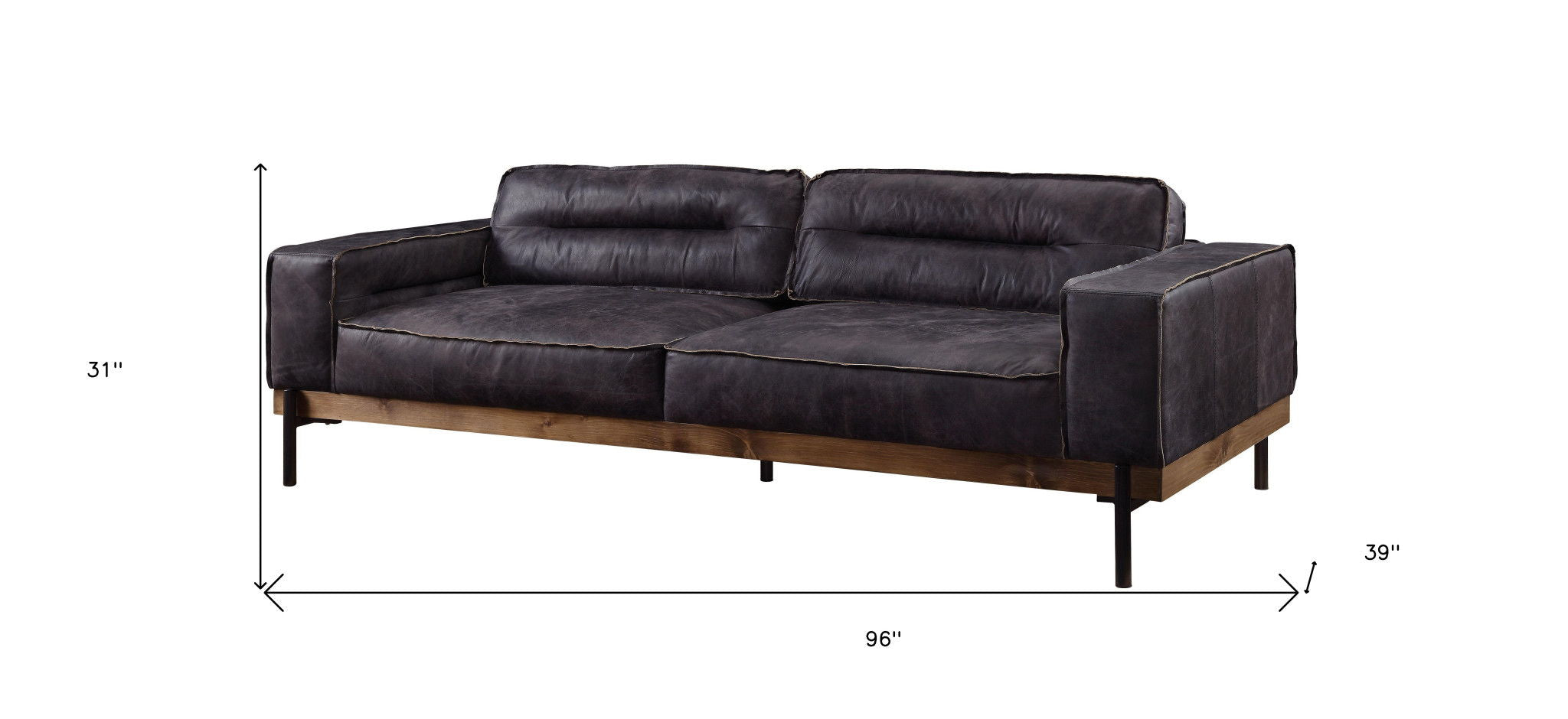 Top Grain Leather Sofa With Black Legs - Ebony