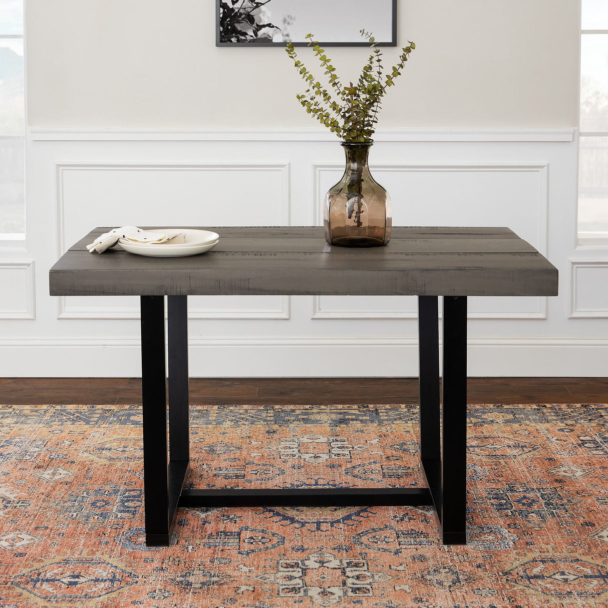Rustic Metal And Solid Distressed Dining Table by Walker Edison | Bel Furniture