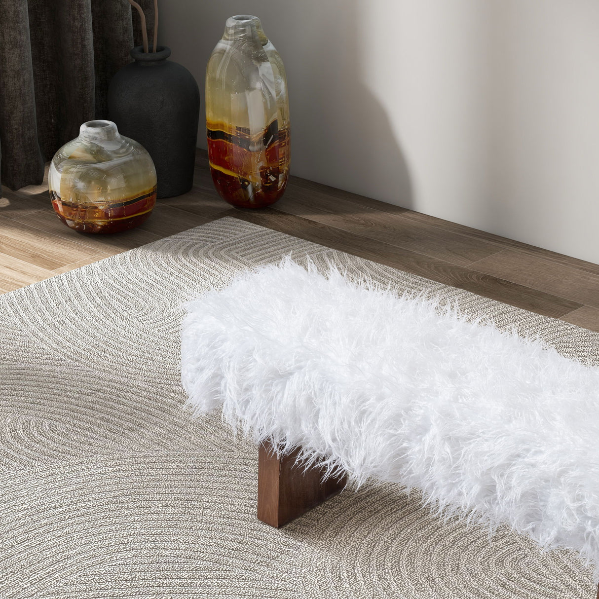 Henley - Fur Bench - White Khaki by Ashcroft Furniture | Bel Furniture