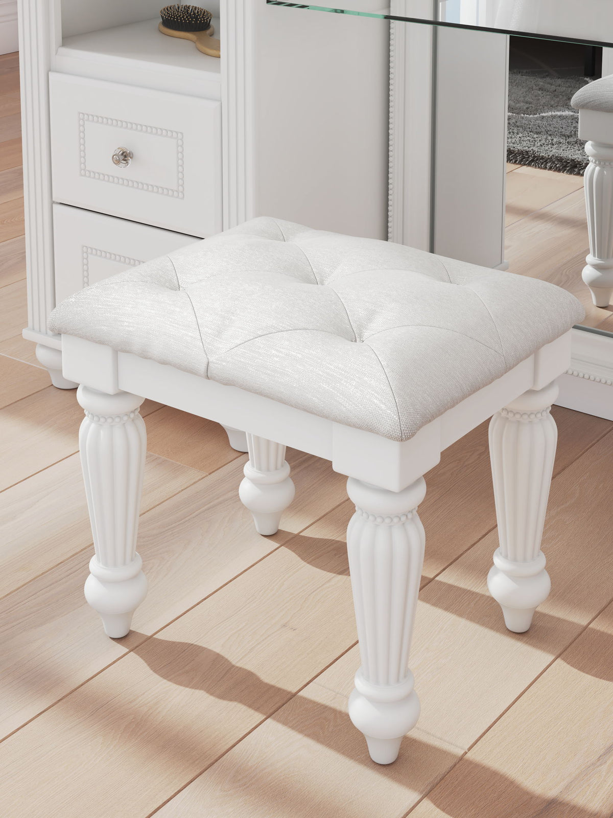 luxury dressing table stool JEAREY Elegant 1-Piece Velvet Beige Makeup Vanity Stool with Storage BHHZD-Beige