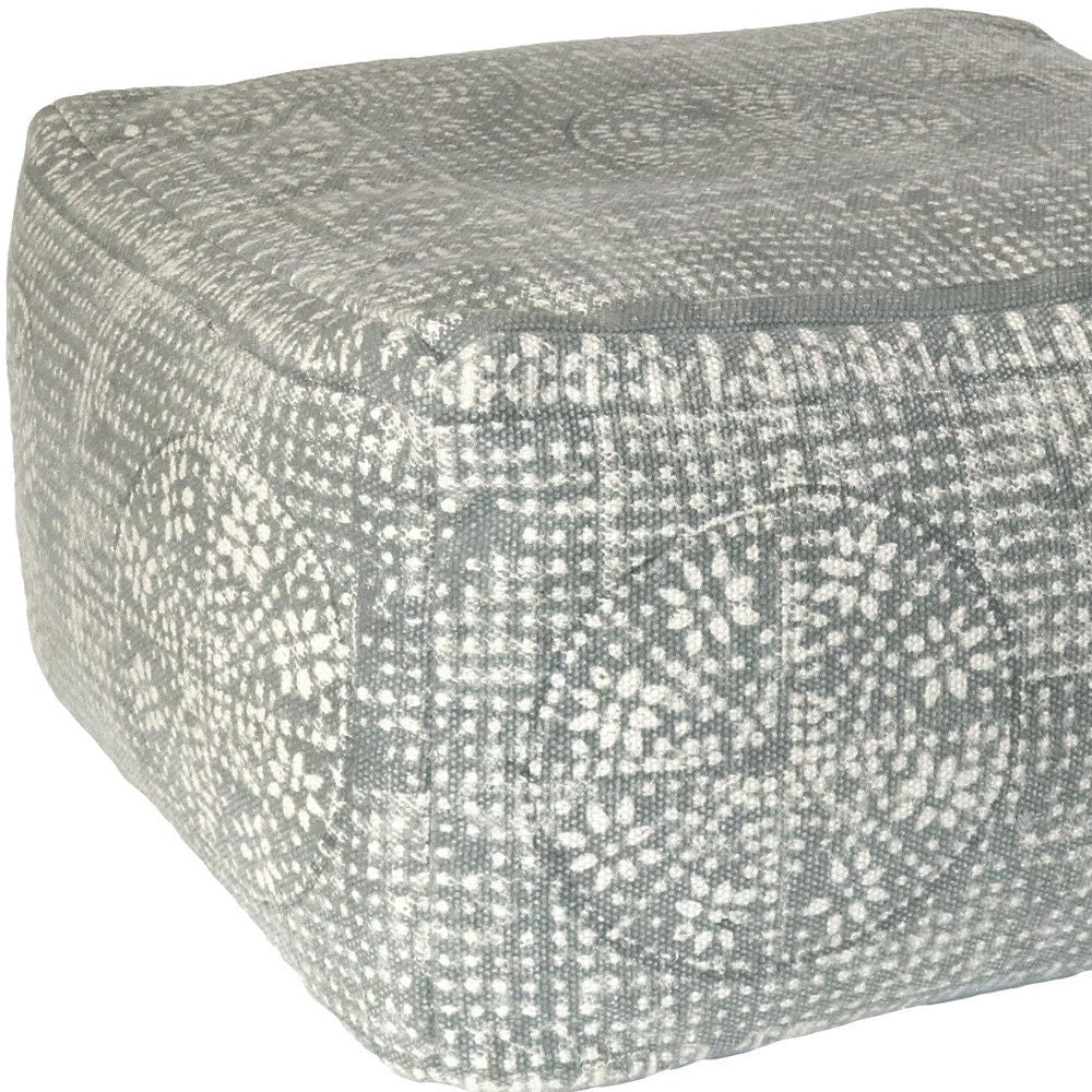 Patterned Rectangle Pouf - Light Gray