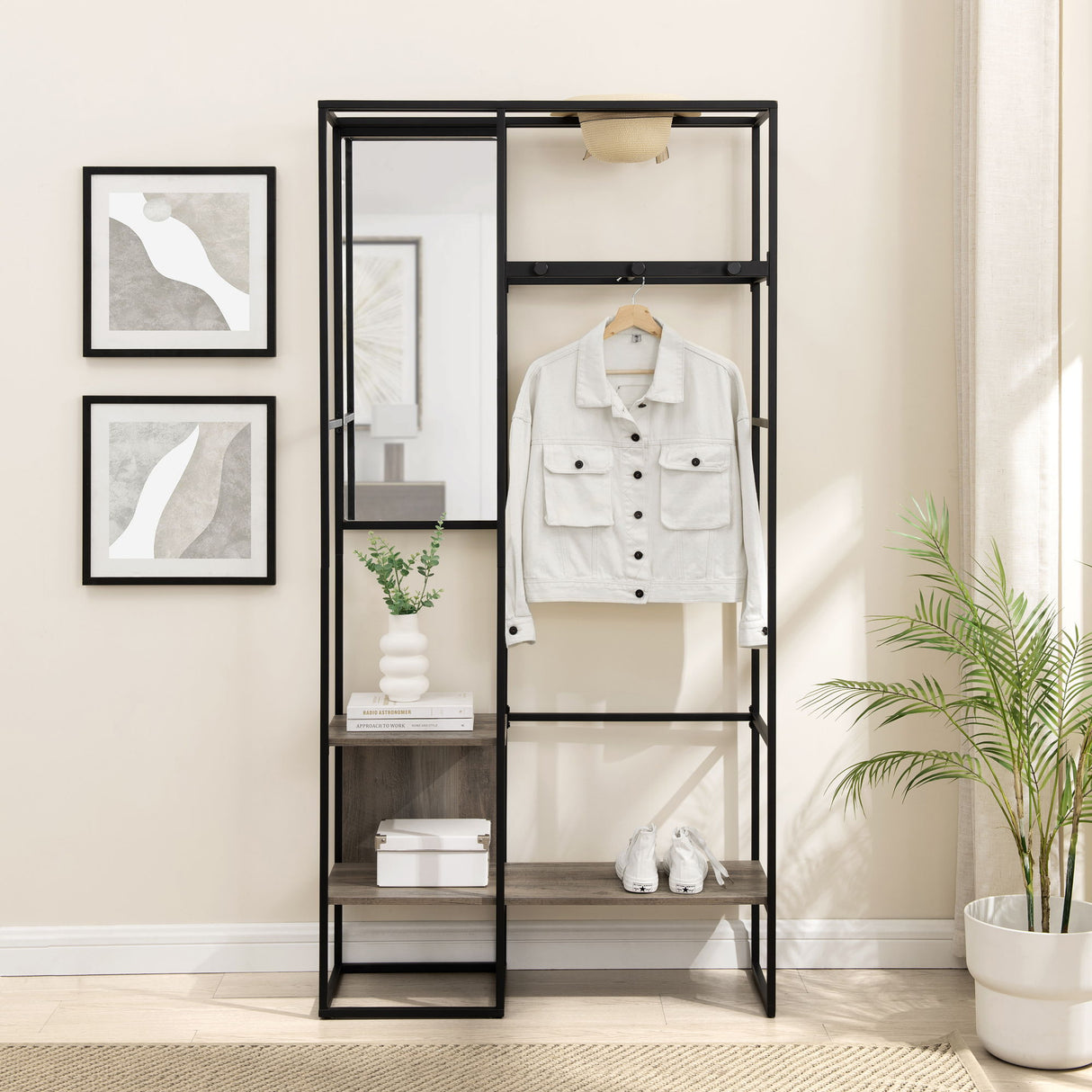 Modern Hall Tree With Hanging Storage by Walker Edison | Bel Furniture