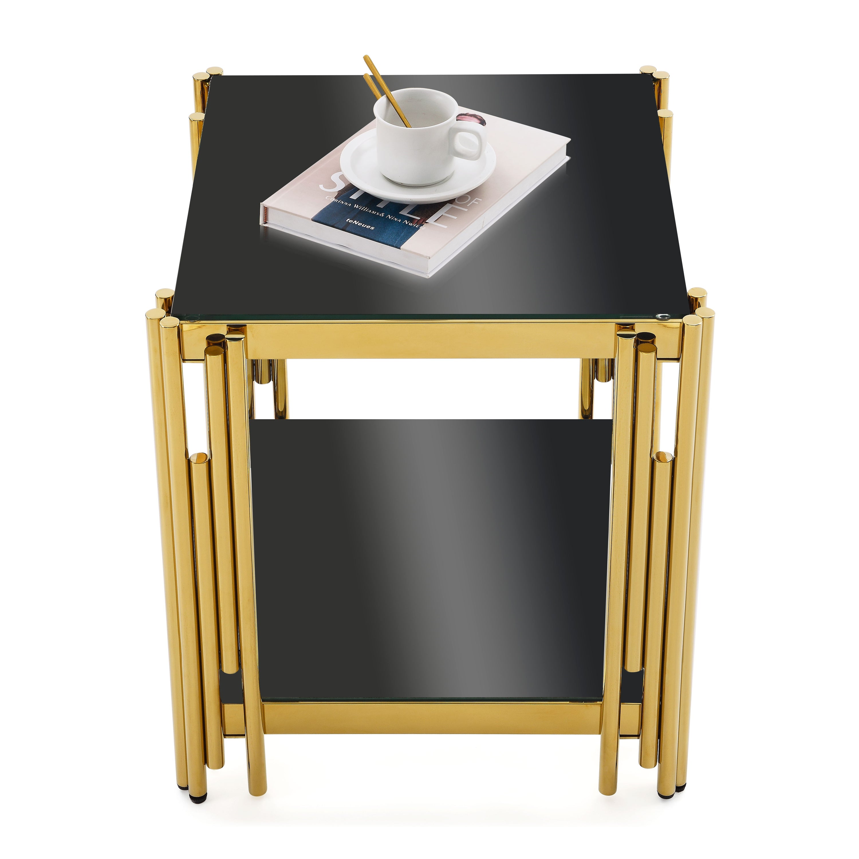 Square End Table With Tempered Glass Top For Living Room - Black / Gold