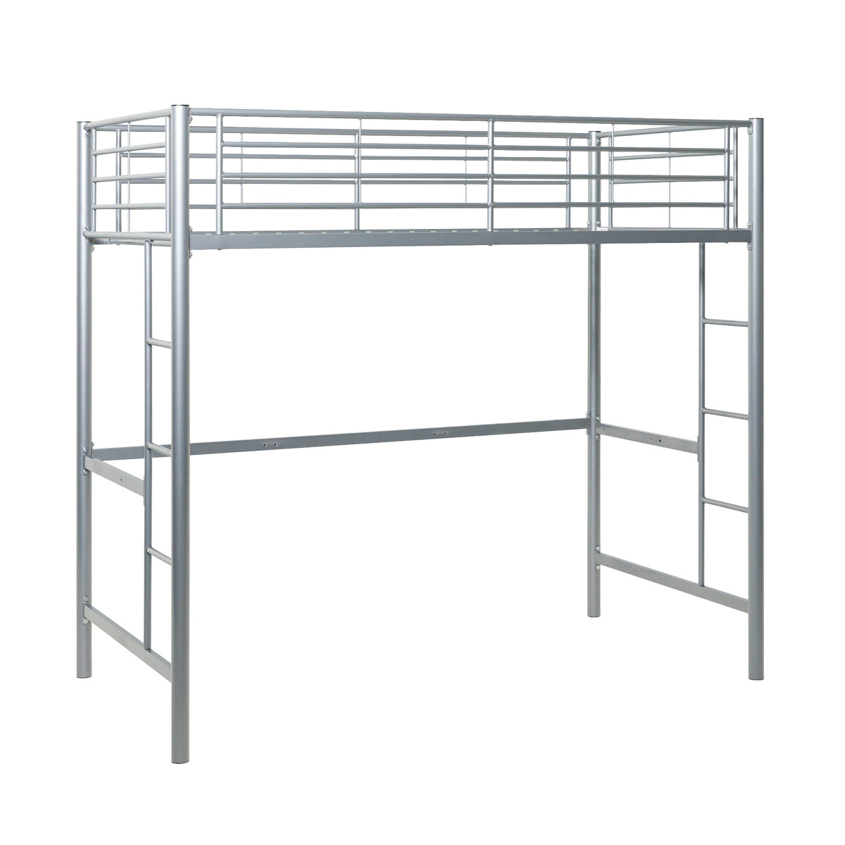 Modern Industrial Twin Over Loft Metal Bunk Bed Frame With Integrated Guardrails - Silver by Walker Edison | Bel Furniture