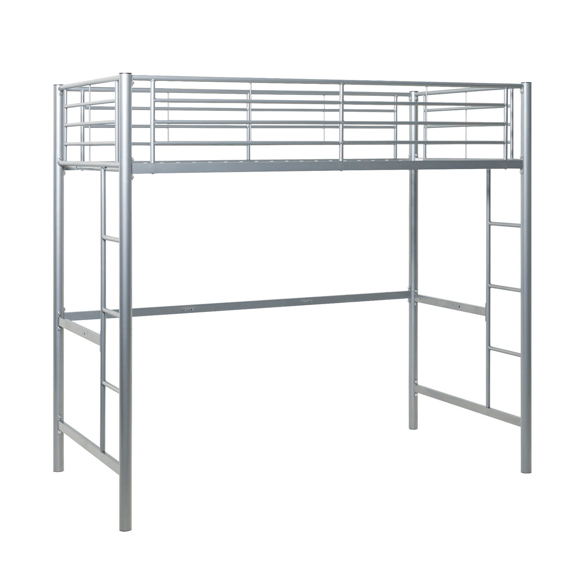 Modern Industrial Twin Over Loft Metal Bunk Bed Frame With Integrated Guardrails - Silver by Walker Edison | Bel Furniture