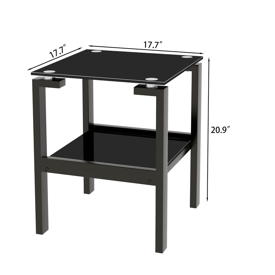 Tempered Glass End Table With 2 Layer, Small Side Table For Living Room