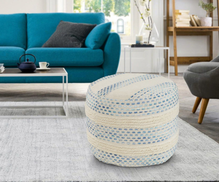 Cotton Blend Ottoman - Blue